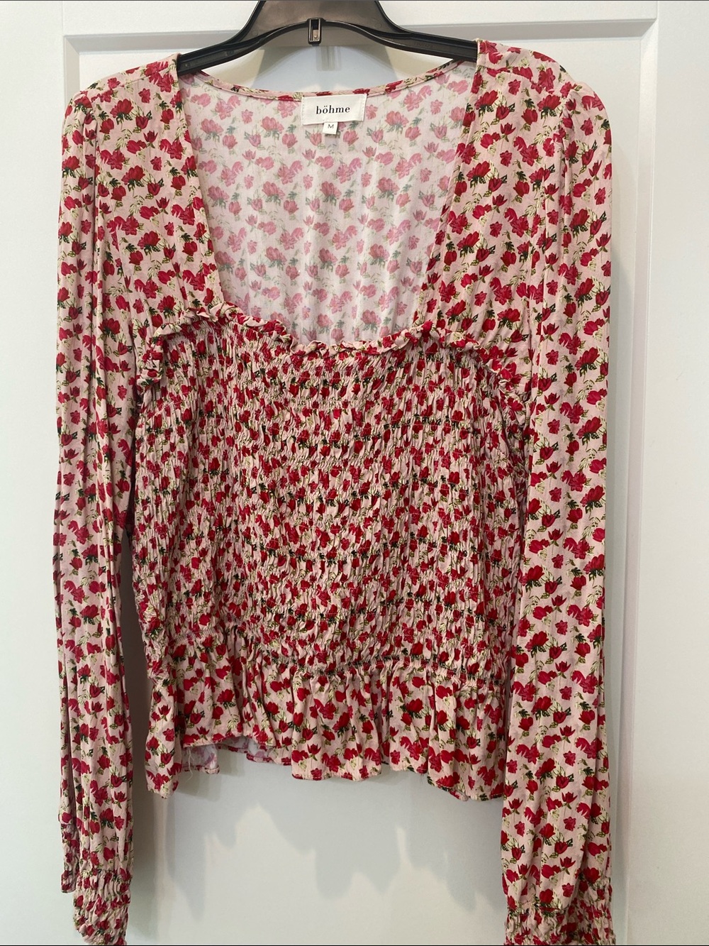 Pink Floral Smocked Long-Sleeve Top